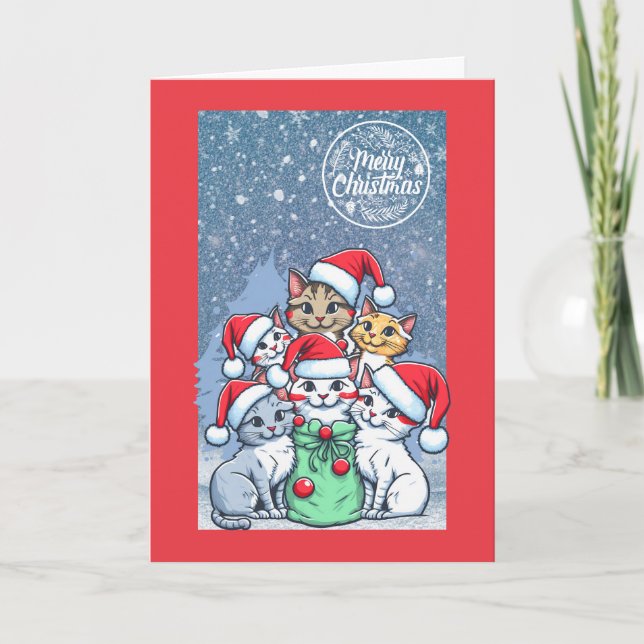 Merry Christmas Cats with Santa Hats greeting Thank You Card (Front)