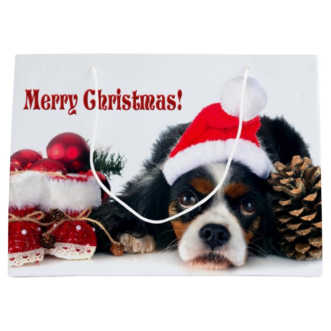 Merry Christmas Cavalier King Charles Spaniel Large Gift Bag (Front)