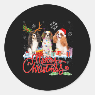 Merry Christmas Cavalier King Santa Reindeer Light Classic Round Sticker