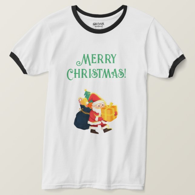 Merry Christmas Celebration Wishes Printed Ringer  T-Shirt (Design Front)