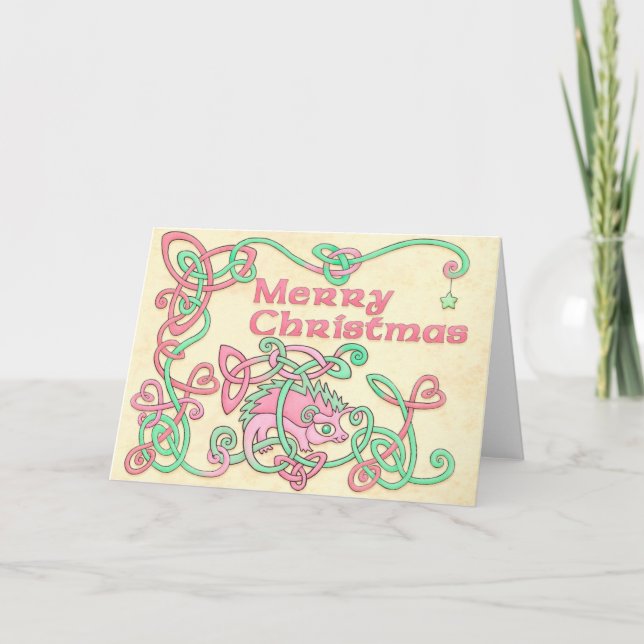 Merry Christmas Celtic hedgehog Holiday Card (Front)