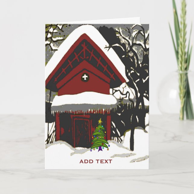 Merry Christmas Chalet in Snow Print Holiday Card (Front)
