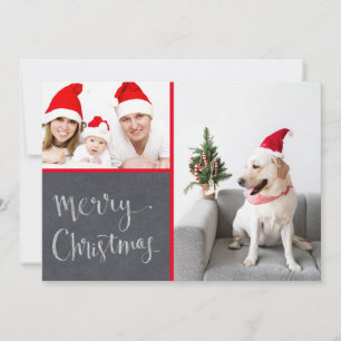 Merry Christmas Chalk Design Double Photo Holiday Card