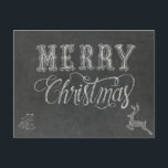 Merry Christmas Chalkboard Design Postcard<br><div class="desc">Merry Christmas chalkboard design featuring a dancing reindeer and fresh holly berries.</div>