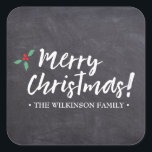 Merry Christmas •Chalkboard • Handlettering Square Sticker<br><div class="desc">An elegant sticker with your family name. Ideal as a gift label.</div>