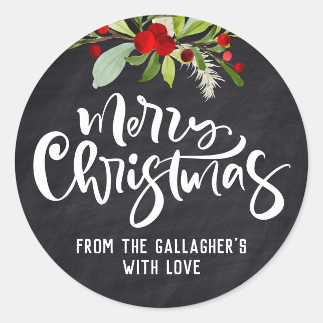 Merry Christmas, Chalkboard Lettering Sticker (Front)