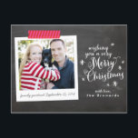 Merry Christmas Chalkboard Postcard<br><div class="desc">Show off your favourite family photo on this budget-friendly Christmas holiday postcard. Don't forget to personalise with a photo,  your names and personal message!</div>