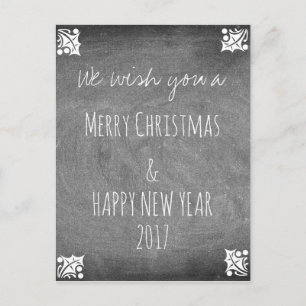 Merry Christmas Chalkboard Typography Holly Holiday Postcard