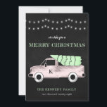 Merry Christmas Chalkboard Vintage Truck Holiday<br><div class="desc">Merry Christmas Chalkboard Vintage Truck Holiday Card  - Our holiday card features a chalk vintage truck carrying a christmas tree and adorned with glowing Christmas lights. Card is personalised with your family name,  family initial on the truck door and year. Card is part of a collection.</div>