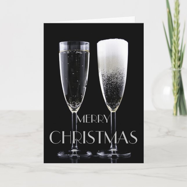 Merry Christmas Champagne Flute Glasses Cheers Holiday Card (Front)