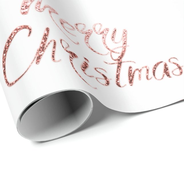 Merry Christmas Champagne Rose Gold Glitter  White Wrapping Paper (Roll Corner)
