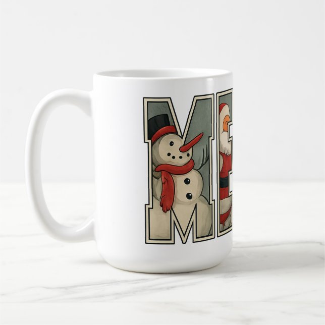 MERRY – Christmas Character Letter Art Coffee Mug (Left)