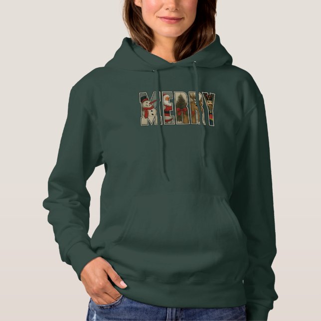 MERRY – Christmas Character Letter Art Hoodie (Front)