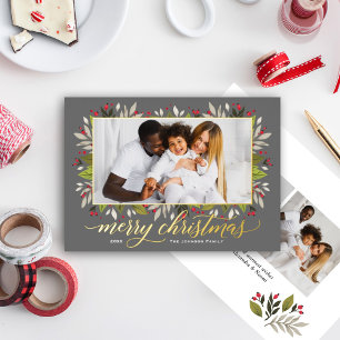 Merry Christmas Charcoal Gold Elegant Script