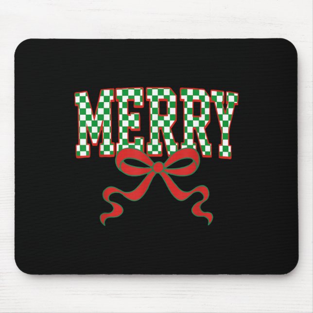 Merry Christmas Checkered Preppy Coquette Bow Xmas Mouse Pad (Front)