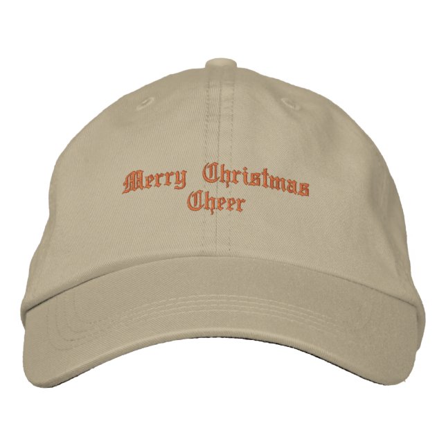 Merry Christmas Cheer Khaki Colour Printed text Ev Embroidered Hat (Front)
