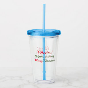merry christmas cheers add family name text photo acrylic tumbler