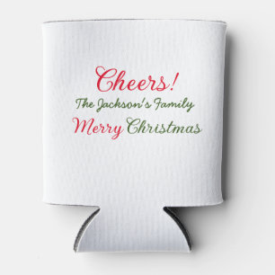 merry christmas cheers add family name text photo can cooler