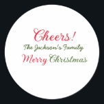 merry christmas cheers add family name text photo  classic round sticker<br><div class="desc">design</div>
