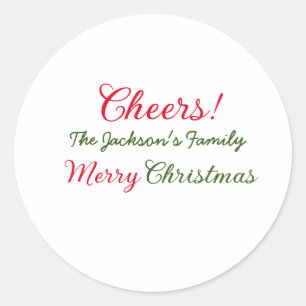 merry christmas cheers add family name text photo  classic round sticker