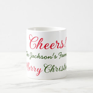 merry christmas cheers add family name text photo coffee mug
