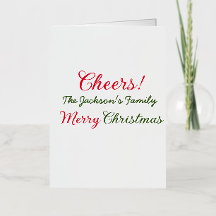 merry christmas cheers add family name text photo foil greeting card
