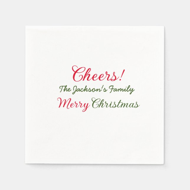 merry christmas cheers add family name text photo  napkin (Front)
