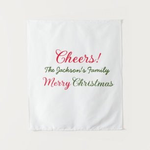 merry christmas cheers add family name text photo  tapestry