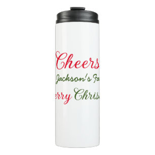 merry christmas cheers add family name text photo thermal tumbler