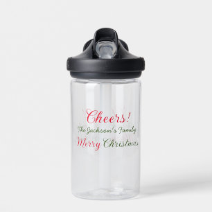 merry christmas cheers add family name text photo water bottle