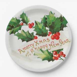 Merry christmas cherry holiday paper plate