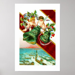 Merry Christmas, cherubs and bells Poster