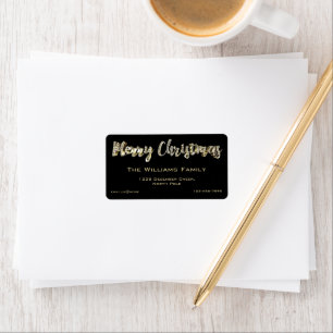 Merry Christmas Chic Black and Gold Script Label