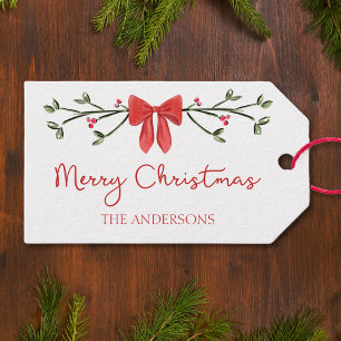 Merry Christmas Chic Coquette Red Bow Personalised Gift Tags