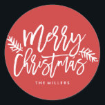 Merry Christmas Chic Hand Lettered Holiday Classic Round Sticker<br><div class="desc">Make a stunning statement this holiday season with this stylish holiday sticker featuring "Merry Christmas" in a chic script font. Click the customise it button for advanced editing options and to customise the background colour. Shop our online store for more pieces in this design!</div>