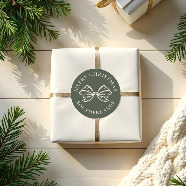 Merry Christmas Chic Holiday Polka Dot Bow Classic Round Sticker (Merry Christmas Chic Holiday Polka Dot Bow Classic Round Sticker)