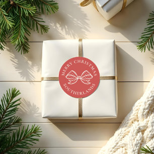 Merry Christmas Chic Holiday Polka Dot Bow Classic Round Sticker