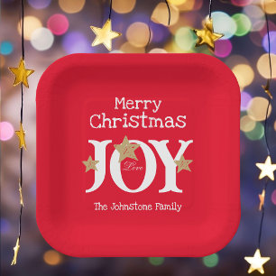 Merry Christmas Chic Script Elegant Red Christmas Paper Plate