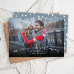 Merry Christmas Chic Script Overlay Photo Holiday Card<br><div class="desc">Affordable custom printed Christmas photo cards with simple templates for customisation. This stylish design features a simple photo overlay design with "Merry Christmas" in a modern calligraphy script font. Personalise it with your photo, name, the year or other custom text. Reverse side has space for additional photos or text. Use...</div>