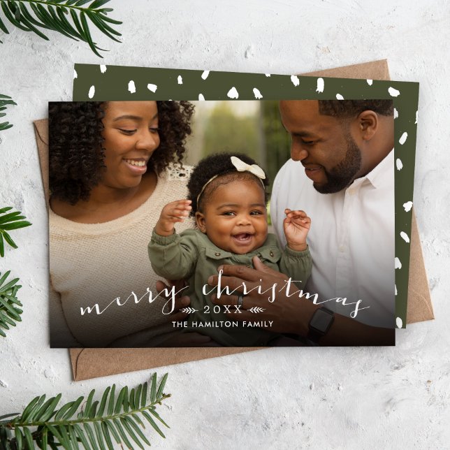 Merry Christmas Chic Script Overlay Photo Holiday Card (Creator Uploaded)