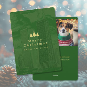 Merry Christmas Chicago Green Holiday Photo Card