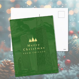 Merry Christmas Chicago Holiday Green Post Card