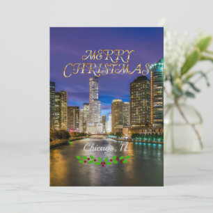 Merry Christmas, Chicago River at Sunset Holiday Card