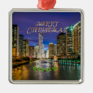 Merry Christmas! Chicago River, Metal Tree Decoration