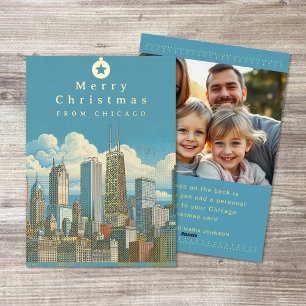Merry Christmas Chicago Skyline Photo Foil Card