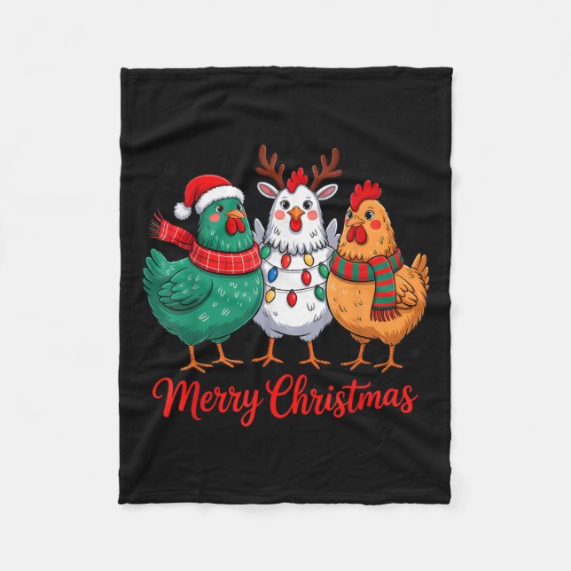 Merry Christmas Chicken Farmer Animal Santa Hat Xm Fleece Blanket (Front)