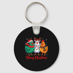 Merry Christmas Chicken Farmer Animal Santa Hat Xm Key Ring