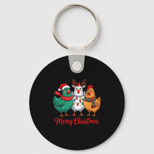 Merry Christmas Chicken Farmer Animal Santa Hat Xm Key Ring