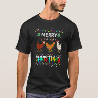 Merry Christmas Chicken Santa Hat Lights Xmas 1 T-Shirt