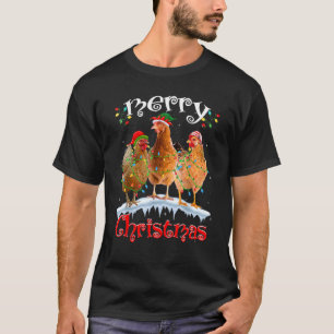 Merry Christmas Chicken Santa Hat Lights Xmas 2 T-Shirt